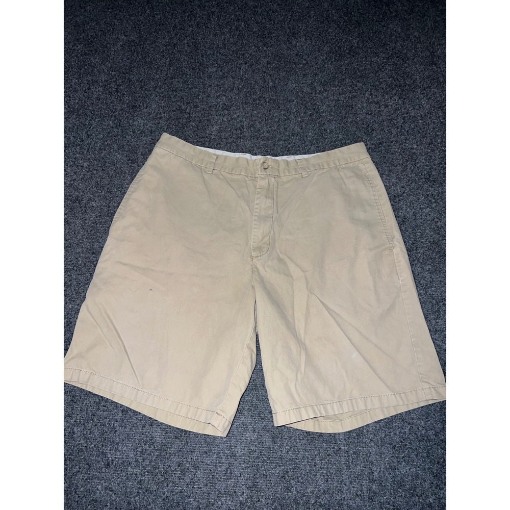Talbots Mens Chino Shorts Size 34 Khaki Tan Cotton Casual Flat Front